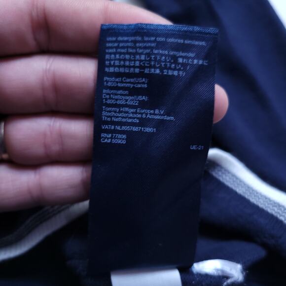 Tommy Hilfiger V Neck Small Logo Navy Blue Large 100% Cotton Preppy Academia - Picture 5 of 8